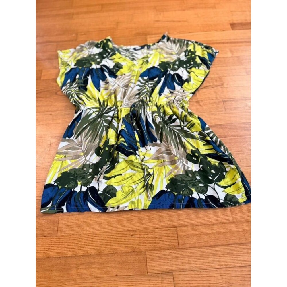 EUC Lands End Women’s Oversized Small Viscose Green Tropical Beach Coverup